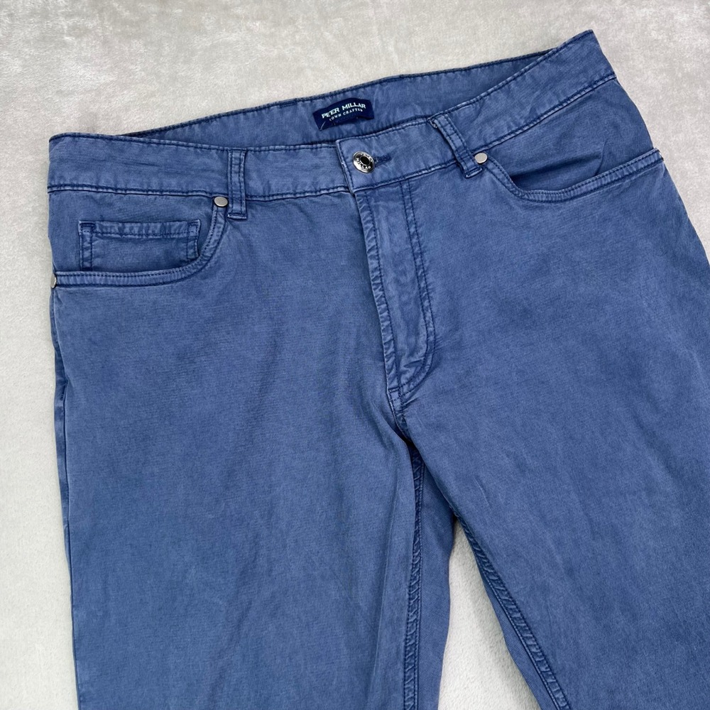 Peter Millar Wayfare Tailored Fit Pants Men 32 Blue Solid Crown Crafted 5-Pocket